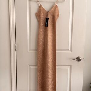Fashion Nova Glitter Slip Maxi Dress - Rose Gold